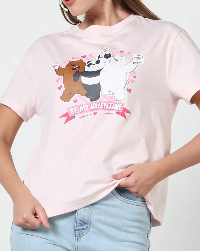Shein Short Sleeve We Bare Bears Chest Print Crew Tshirt (XS, WHITE)