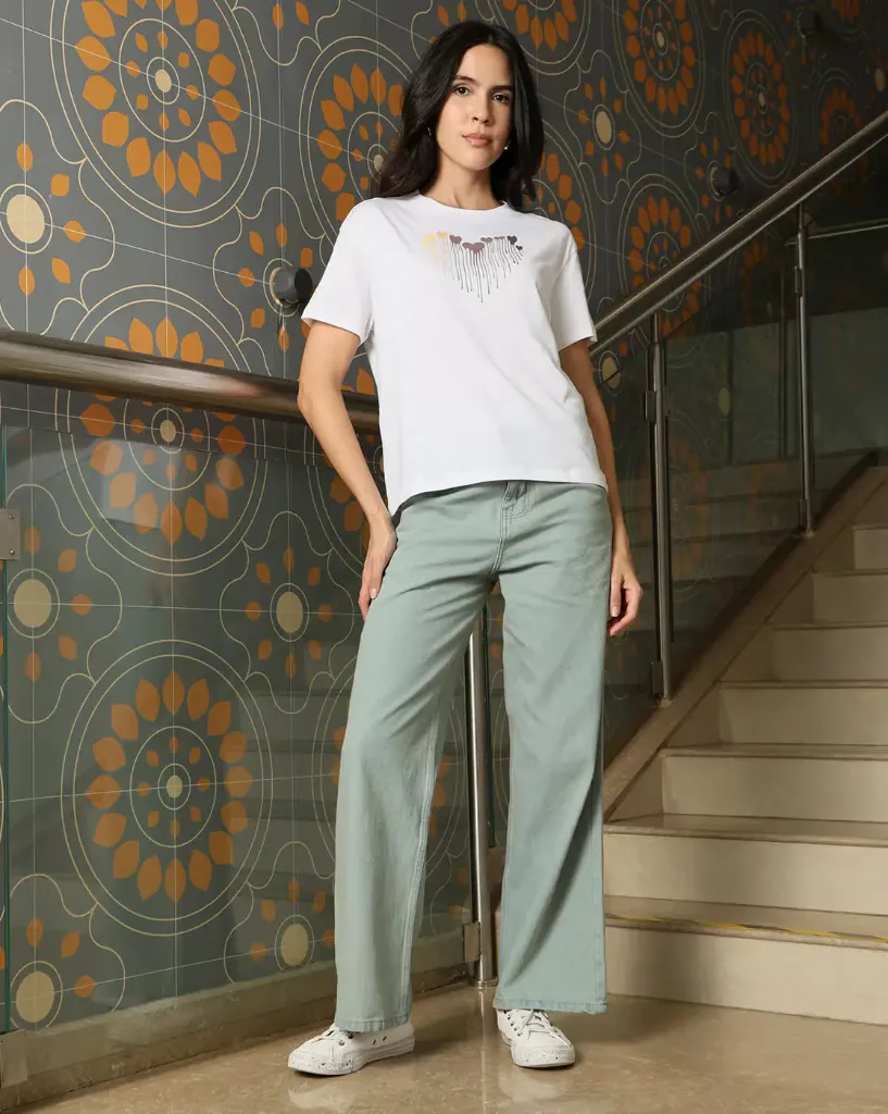 Shein Drop Shoulder Graphic Chest Print Crew Tshirt (XS, WHITE)