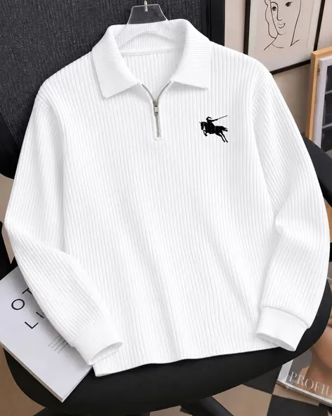 Men Ribbed Regular Fit Henley-Neck Sweatshirt
