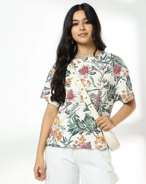 Women Printed Loose Fit Crew-Neck T-Shirt
