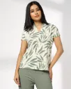 Women Leaf Print Regular Fit V-Neck T-Shirt