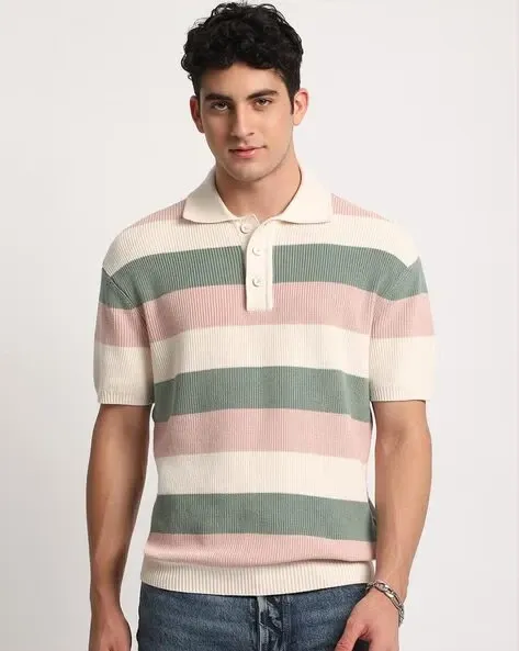 Men Striped Regular Fit Polo T-Shirt