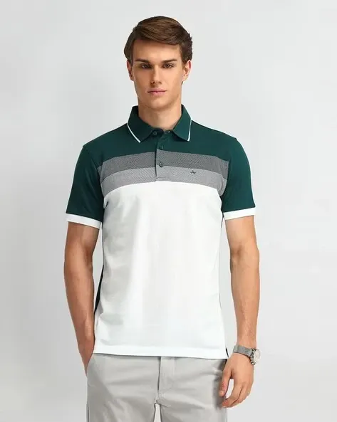 Men Striped Regular Fit Cotton Polo T-Shirt
