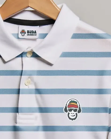 Men Striped Regular Fit Polo T-Shirt with Short Sleeves