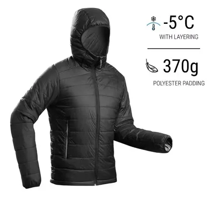 Men Packable Puffer Jacket for Trekking -5°C Black (XS, BLACK)