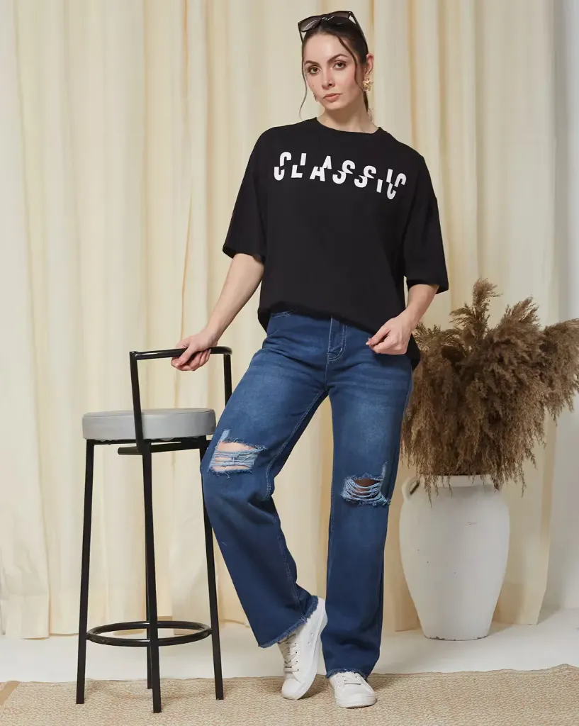 Shein Oversized Fit Drop Shoulder Typographic Chest Print Crew Tshirt (XS)