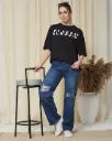 Shein Oversized Fit Drop Shoulder Typographic Chest Print Crew Tshirt